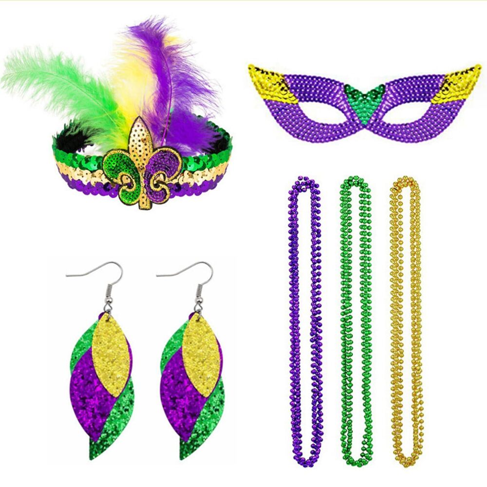 9442 Mardi Gras Costume Accessoriess Set, Headband, Mask,